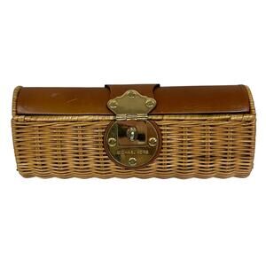 Michael Kors Basket Natural Woven Rattan Leather Clutch Bag Brown Tan